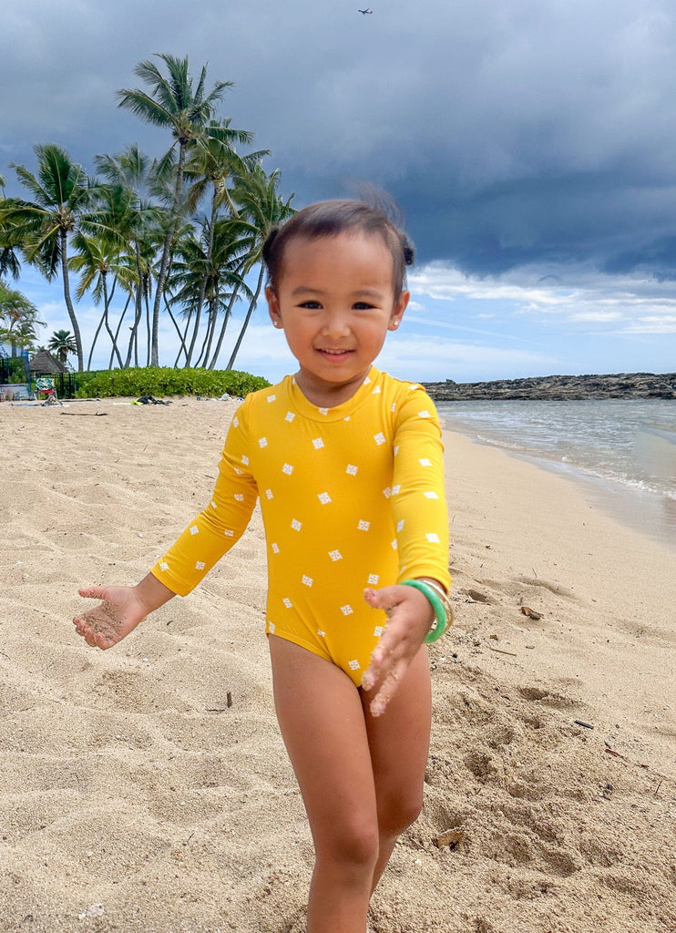 PEPE GOLDENROD LOGOS LONG SLEEVE ONE-PIECE (ALL SALES FINAL) Beachwear Hawaii's Finest 