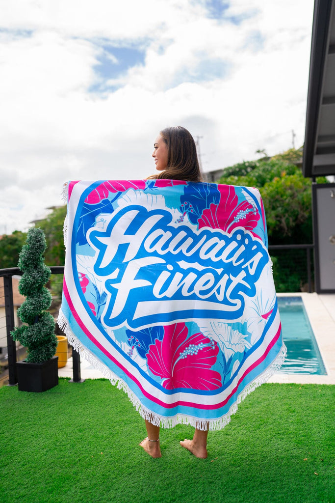 PINK & BLUES HIBISCUS CIRCLE TOWEL Utility Hawaii's Finest 