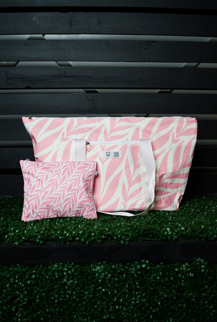 PINK LEAVES HIFI-VEK TOTE & POUCH SET Bags Hawaii's Finest 