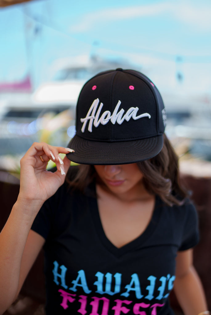 PINK & WHITE ALOHA SCRIPT HAT Hat Hawaii's Finest 