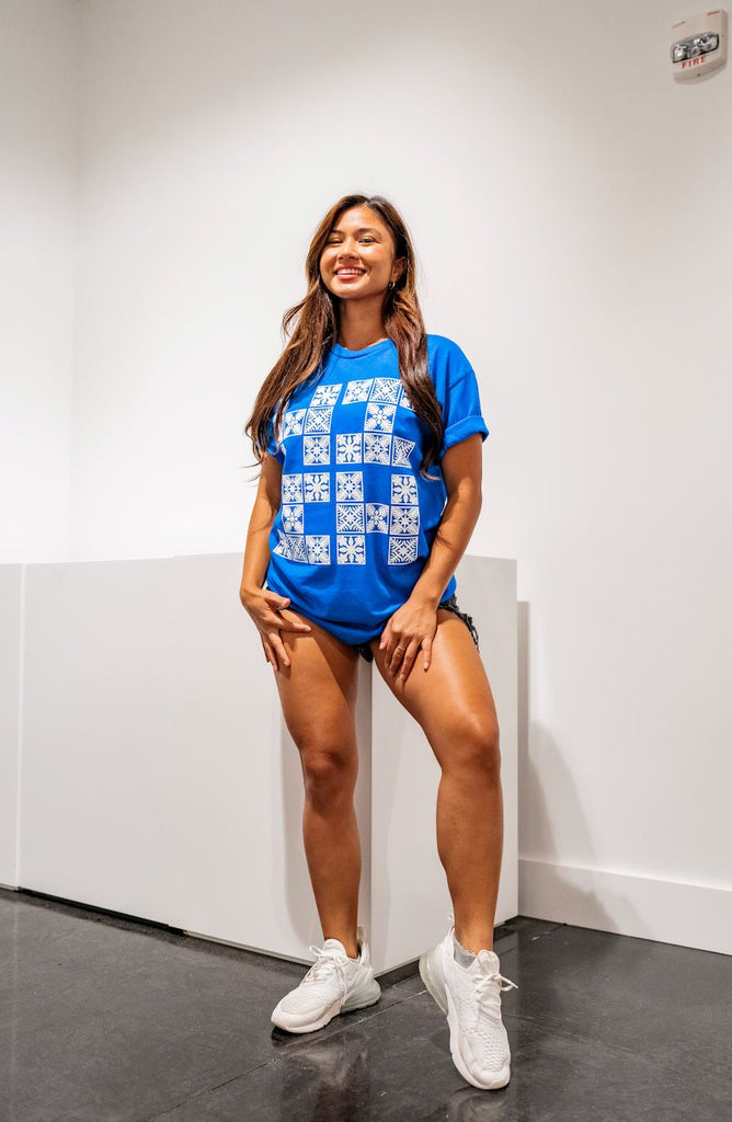 QUILT BLUE T-SHIRT Shirts Hawaii's Finest MEDIUM 