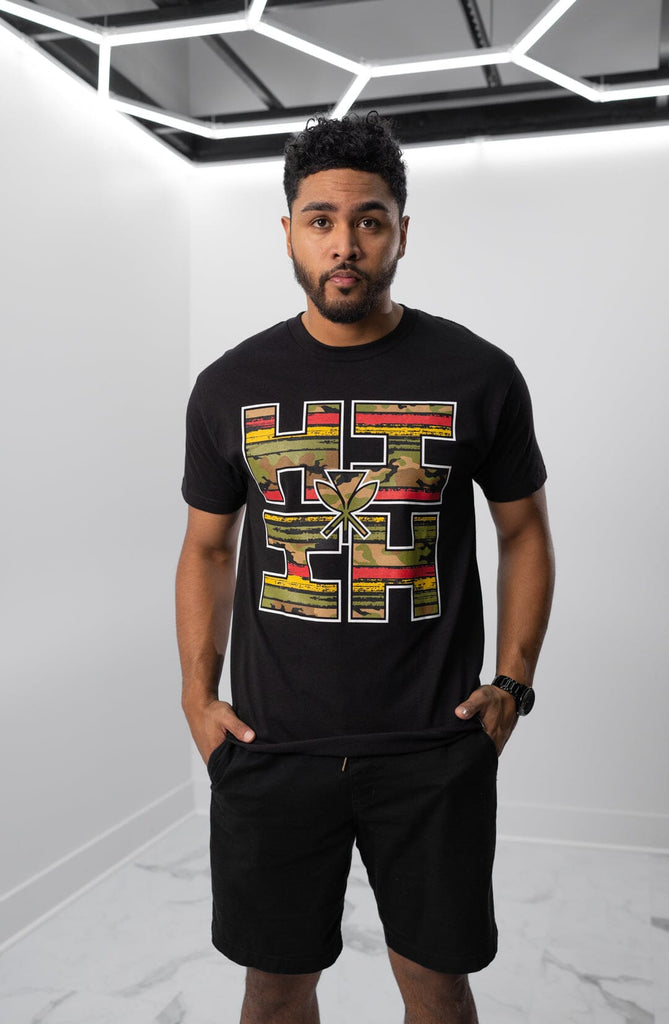 RASTA CAMO LOGO BLACK T-SHIRT Shirts Hawaii's Finest MEDIUM 
