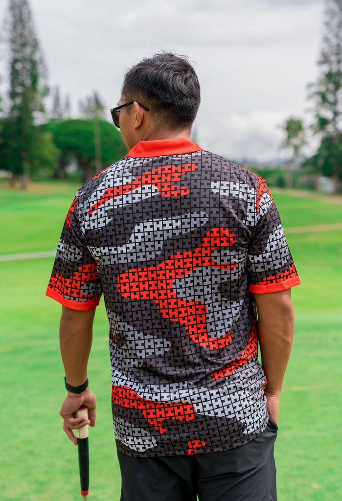 RED HIFI LOGO CAMO GOLF SHIRT Polo Hawaii's Finest 