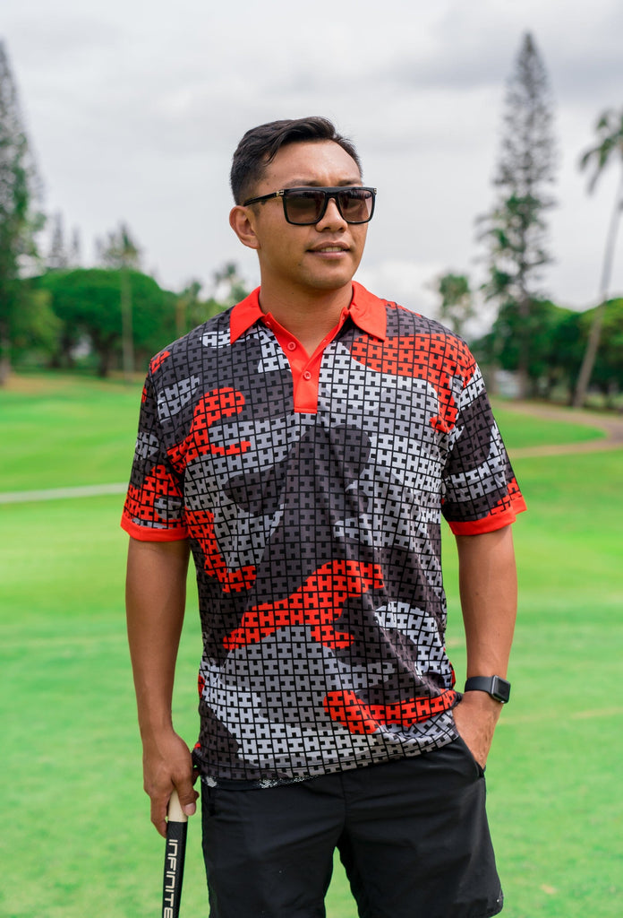 RED HIFI LOGO CAMO GOLF SHIRT Polo Hawaii's Finest X-SMALL 