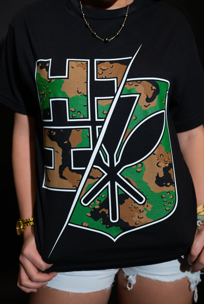 SPLIT CAMO BLACK T-SHIRT Shirts Hawaii's Finest 