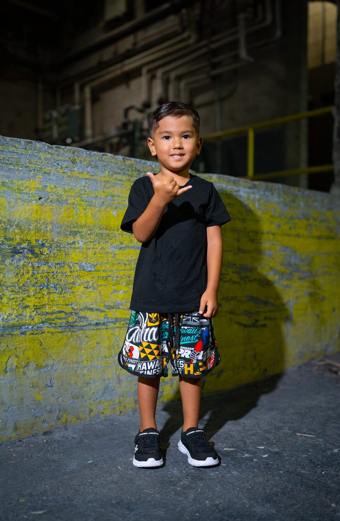 STICKER BOMB MINI COLLECTION KEIKI BOARDSHORTS Shirts Hawaii's Finest 