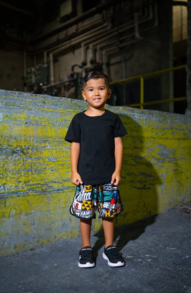 STICKER BOMB MINI COLLECTION KEIKI BOARDSHORTS Shirts Hawaii's Finest XX-SMALL 