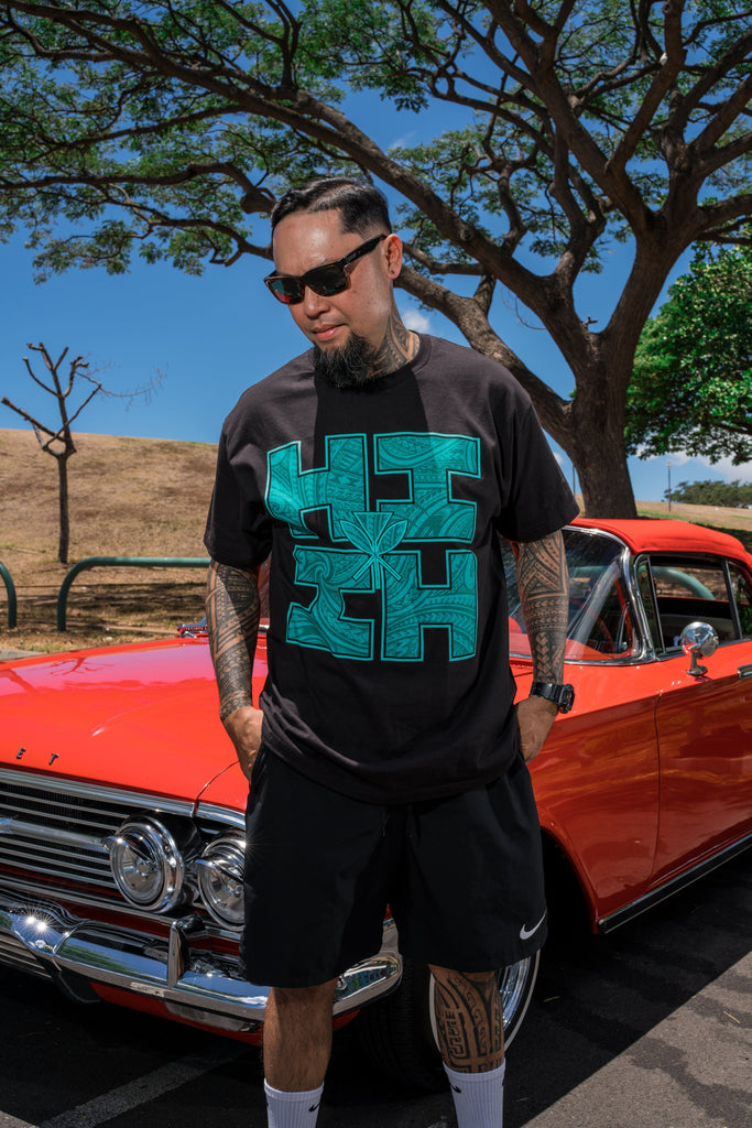 TEAL BONG TRIBAL HIFI LOGO T-SHIRT Shirts Hawaii's Finest SMALL 