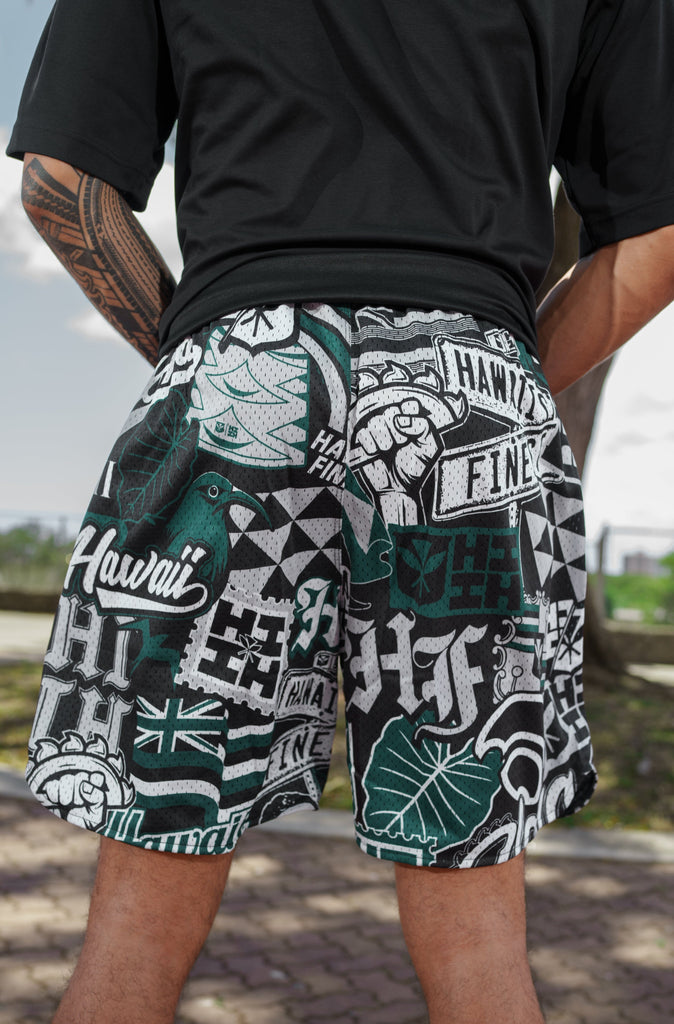 WARRIOR STICKERBOMB MESH SHORTS Shorts Hawaii's Finest 
