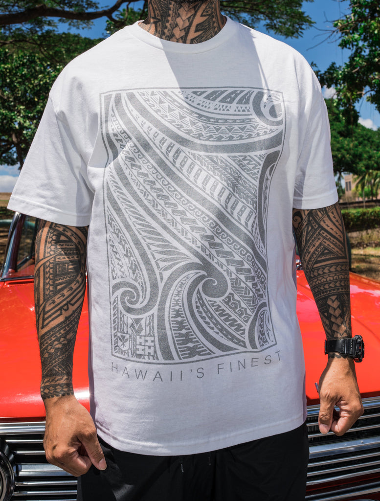 WHITE BONG TRIBAL FRAME T-SHIRT Shirts Hawaii's Finest 