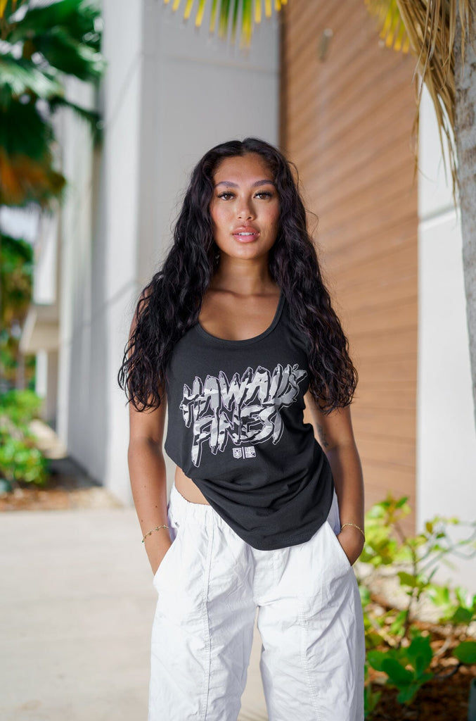 WOMEN'S BRUSH CAMO SCRIPT GRAYS TOP Shirts Hawaii's Finest SMALL 