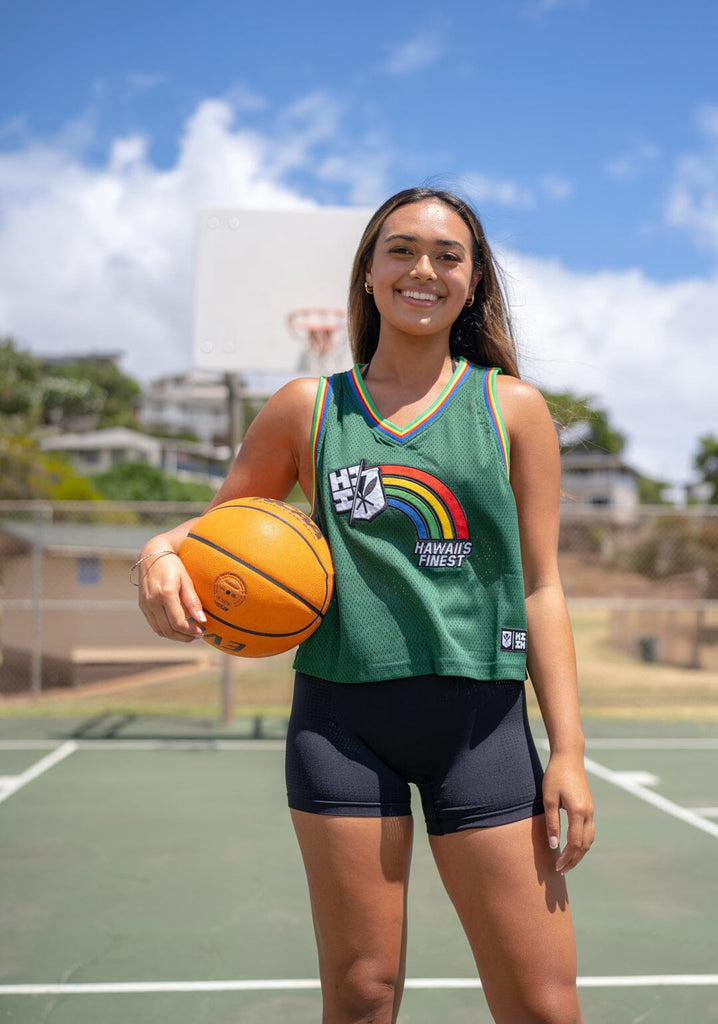 WOMEN'S GREEN RAINBOW BASKETBALL JERSEY Jersey Hawaii's Finest 