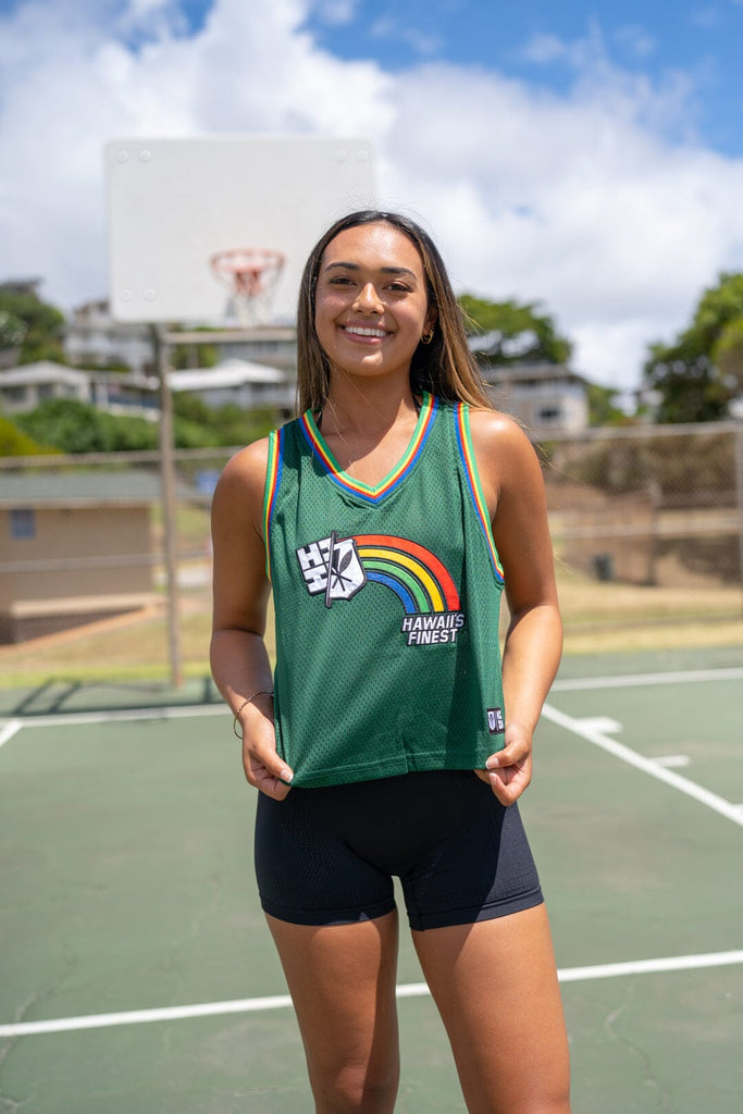 WOMEN'S GREEN RAINBOW BASKETBALL JERSEY Jersey Hawaii's Finest X-SMALL 