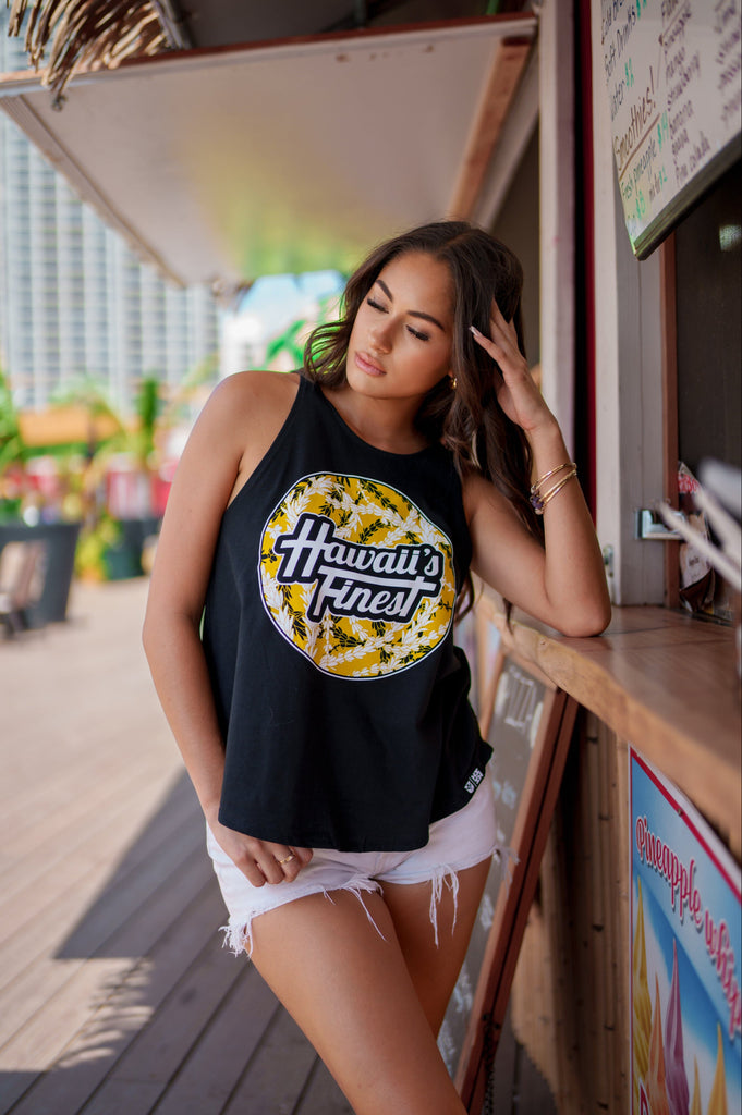 WOMEN'S LEI CIRCLE YELLOW TOP Shirts Hawaii's Finest 