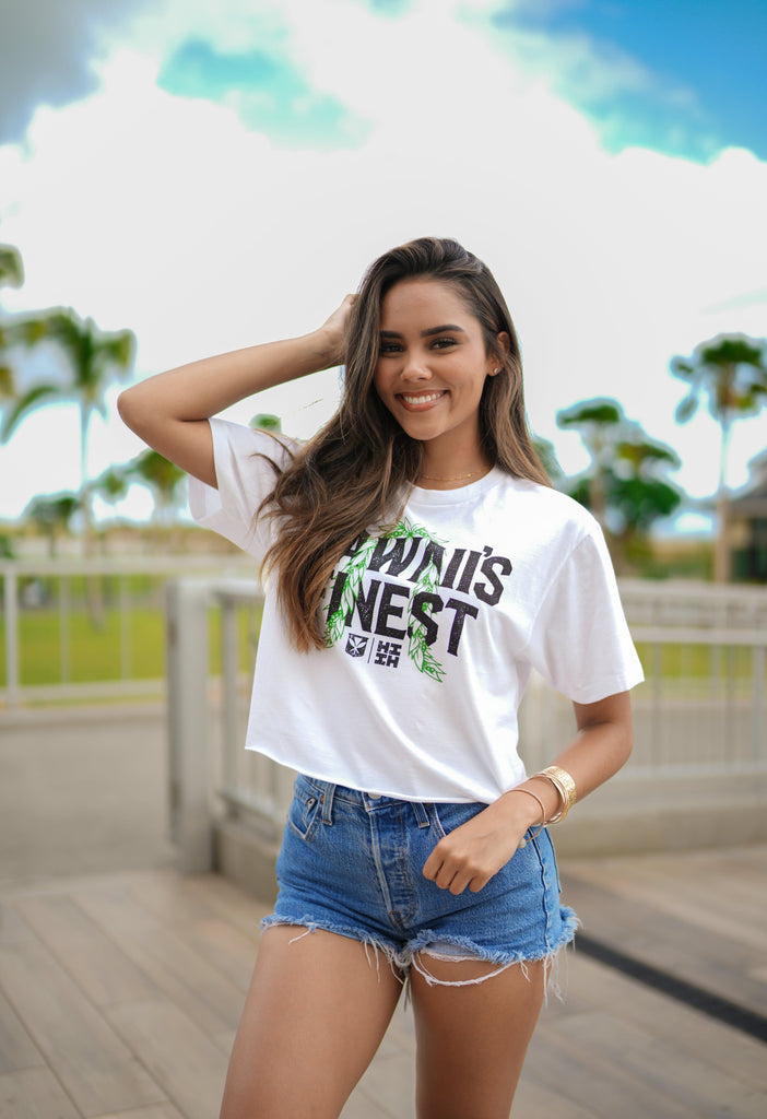 WOMEN'S MAILE LEI WHITE TOP Shirts Hawaii's Finest 