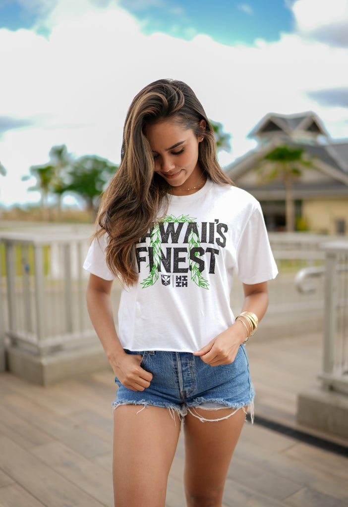 WOMEN'S MAILE LEI WHITE TOP Shirts Hawaii's Finest SMALL 