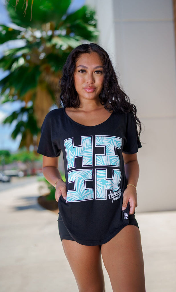 WOMEN'S PALMS LOGO TEAL TOP Shirts Hawaii's Finest 
