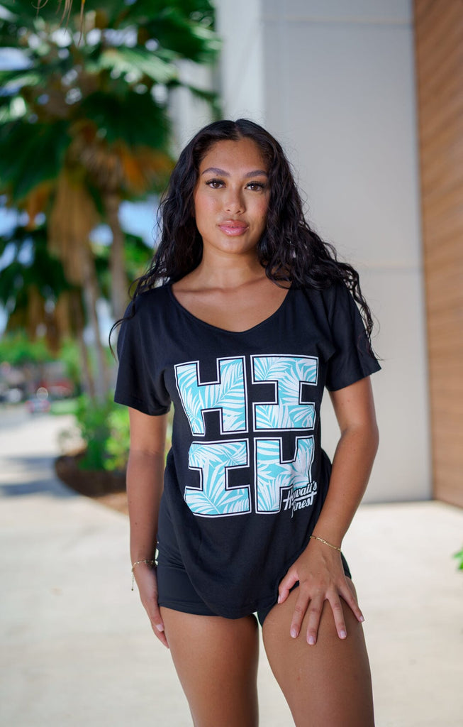 WOMEN'S PALMS LOGO TEAL TOP Shirts Hawaii's Finest SMALL 