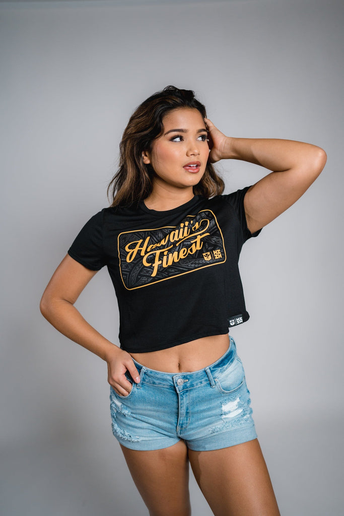 WOMEN'S SCRIPT TRIBAL MUSTARD TOP Shirts Hawaii's Finest 