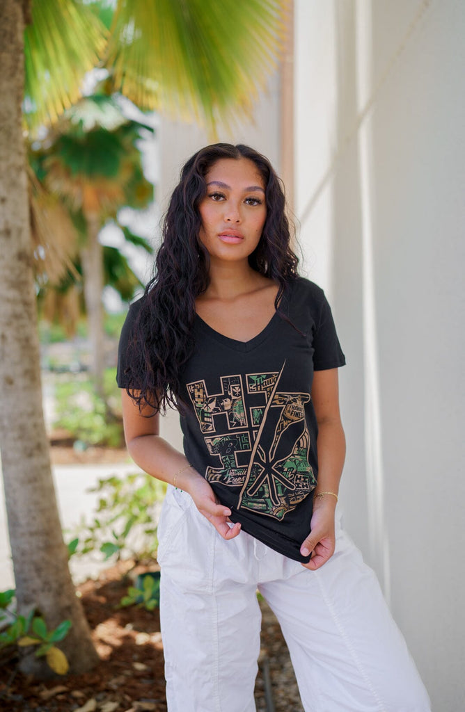 WOMEN'S SPLIT CAMO BOMB WOODLAND TOP Shirts Hawaii's Finest SMALL 